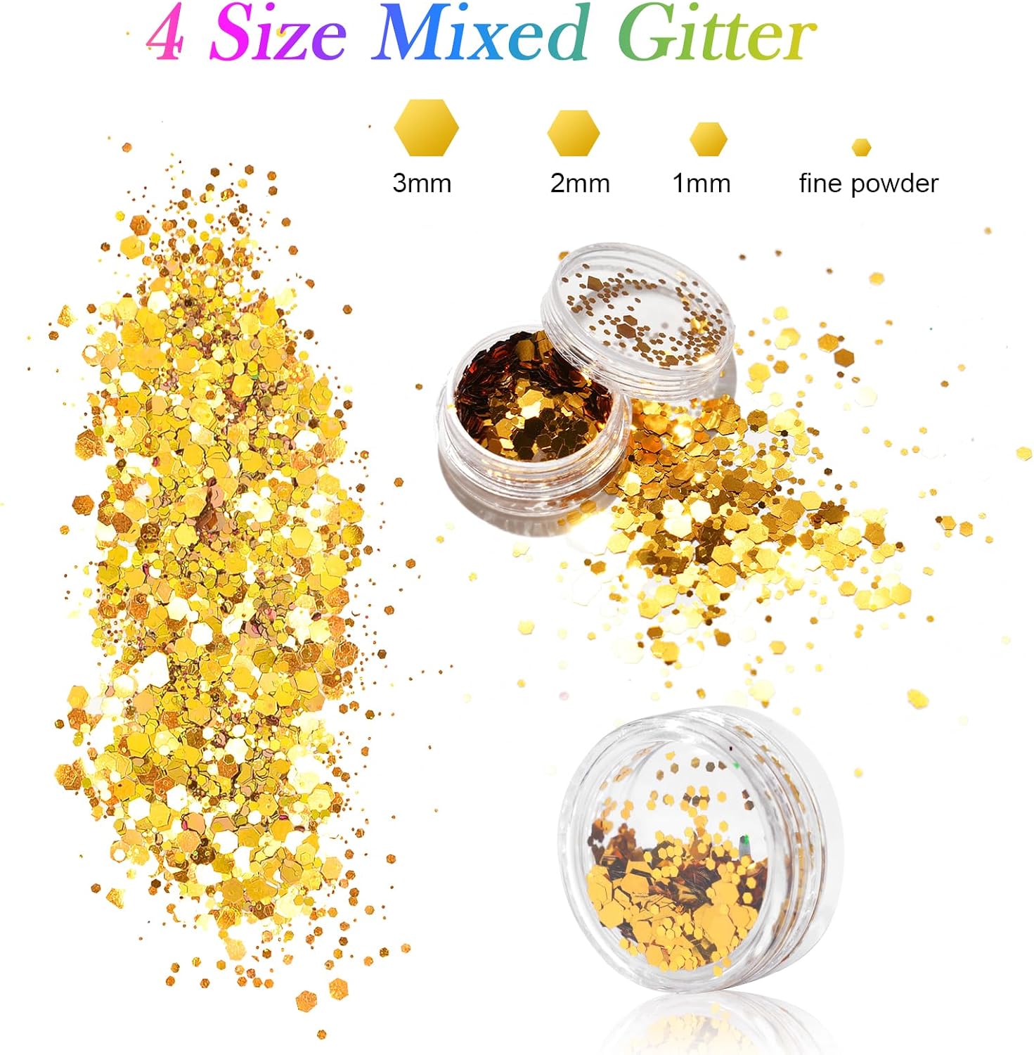 Detalle de AOOWU Paillettes Unghie: kit polvere glitterata olografica con 12 colori per DIY viso, corpo e manicure