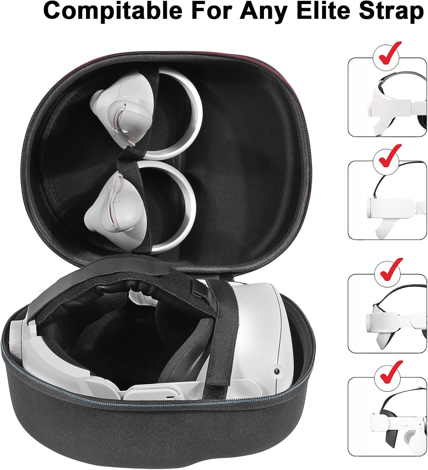 Detalle de Bjids hard carrying case for Meta Quest 3/Quest 2 accessories (EVA + waterproof Oxford) with lens cloth