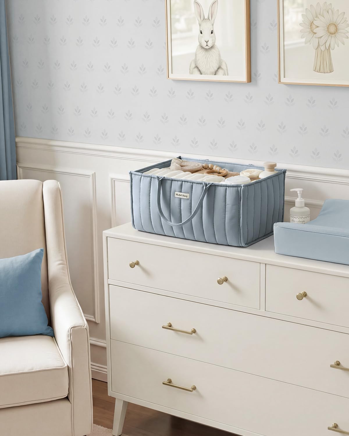 Thumbnail 6 de Blissful Diary Baby Diaper Caddy, Dusty Blue Polyester Organizer with 3 Compartments