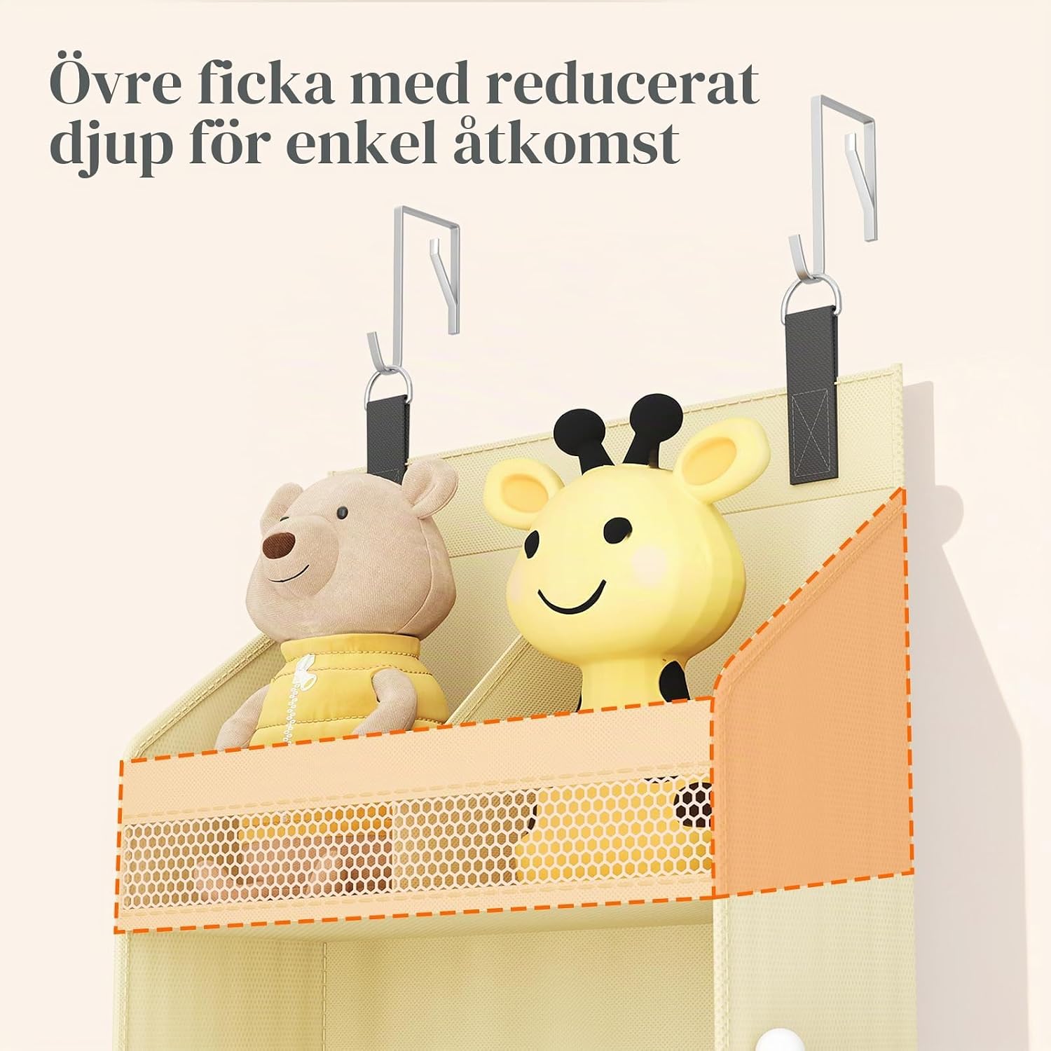 Detalle de Lifewit 25122 hängande blöjförvaring, 5 nivåer och 4 sidofickor