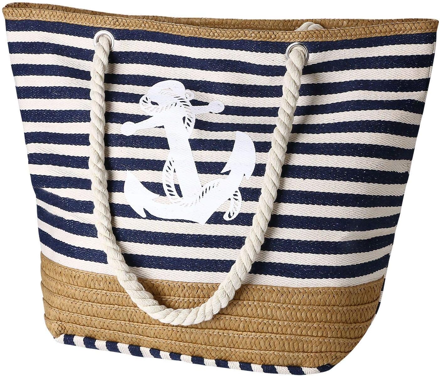 Detalle de flintronic Sac de Plage pour Femmes – Grand sac fourre-tout en toile avec corde et motif Anchor