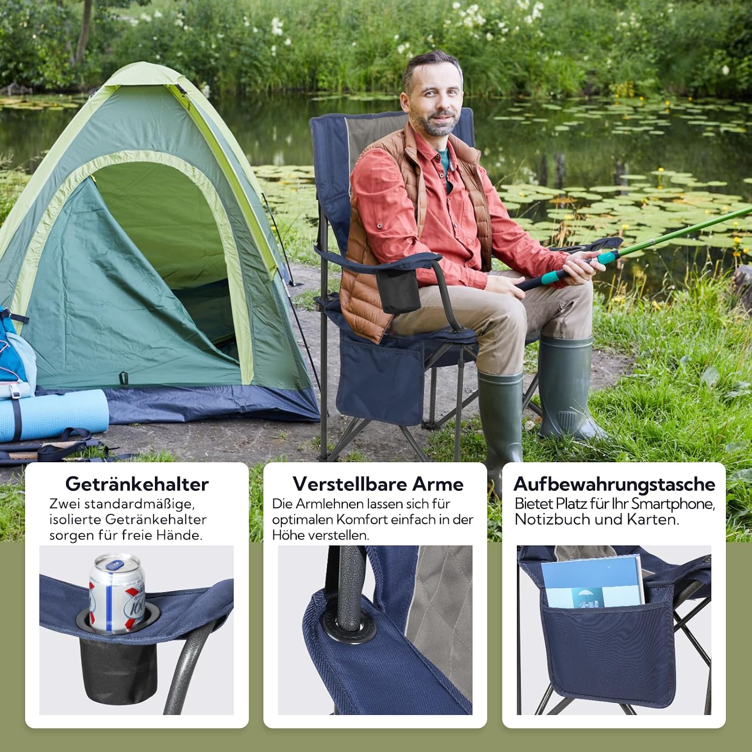 Detalle 2 de Homecall XXL: Klappstuhl bis 360 kg, Hochlehner, blau