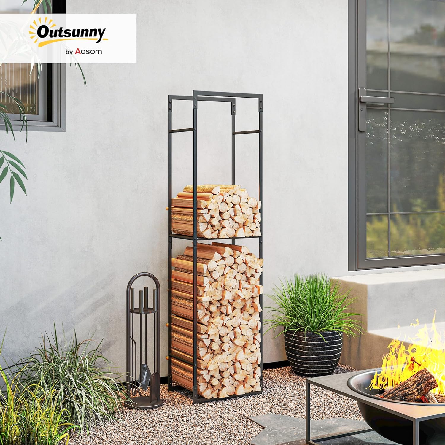 Detalle 2 de Outsunny Metal Firewood Log Holder 45x31x170 cm