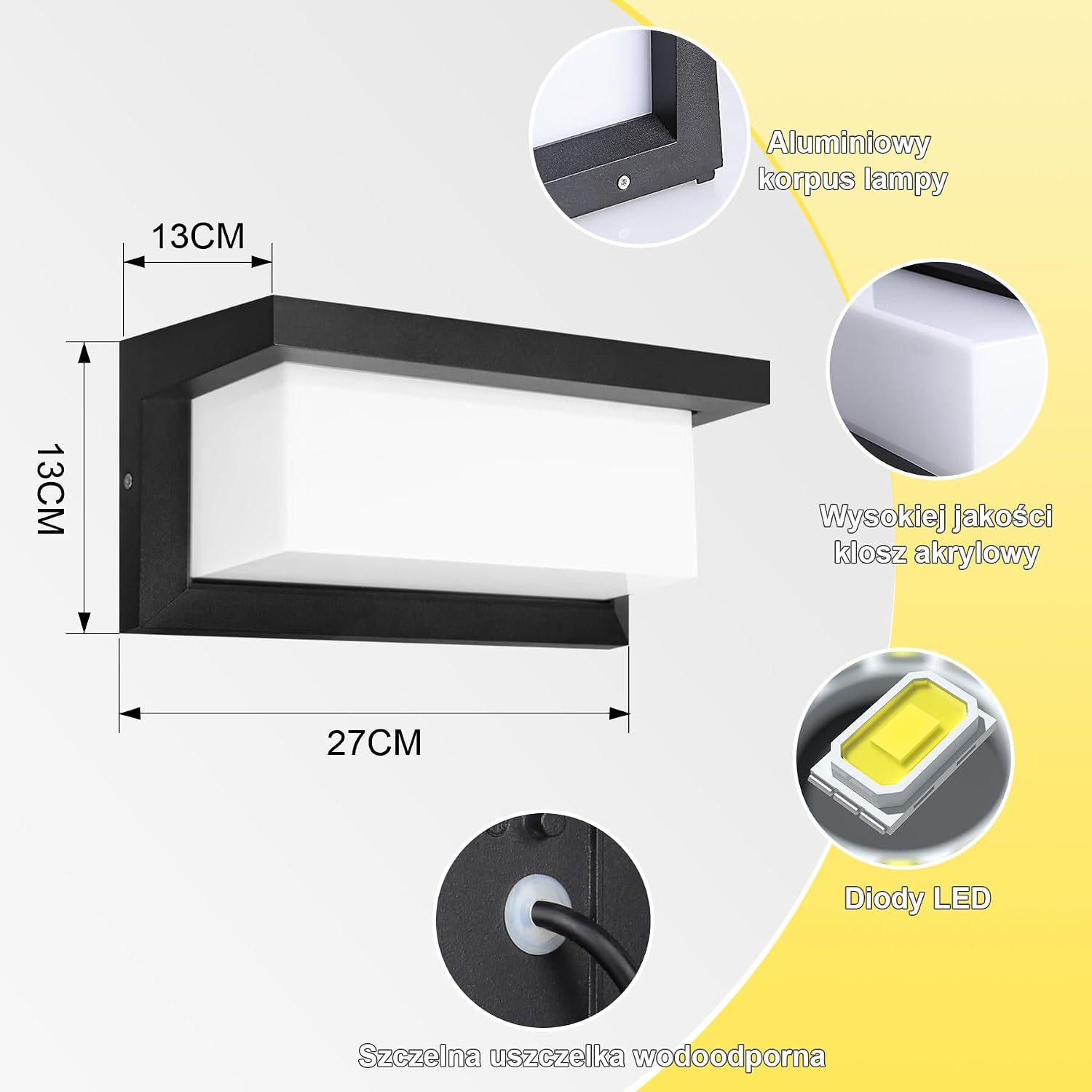 Detalle 2 de YICALE 01 – 2 zewnętrzne kinkiety LED 18 W, 3 barwy światła, IP65