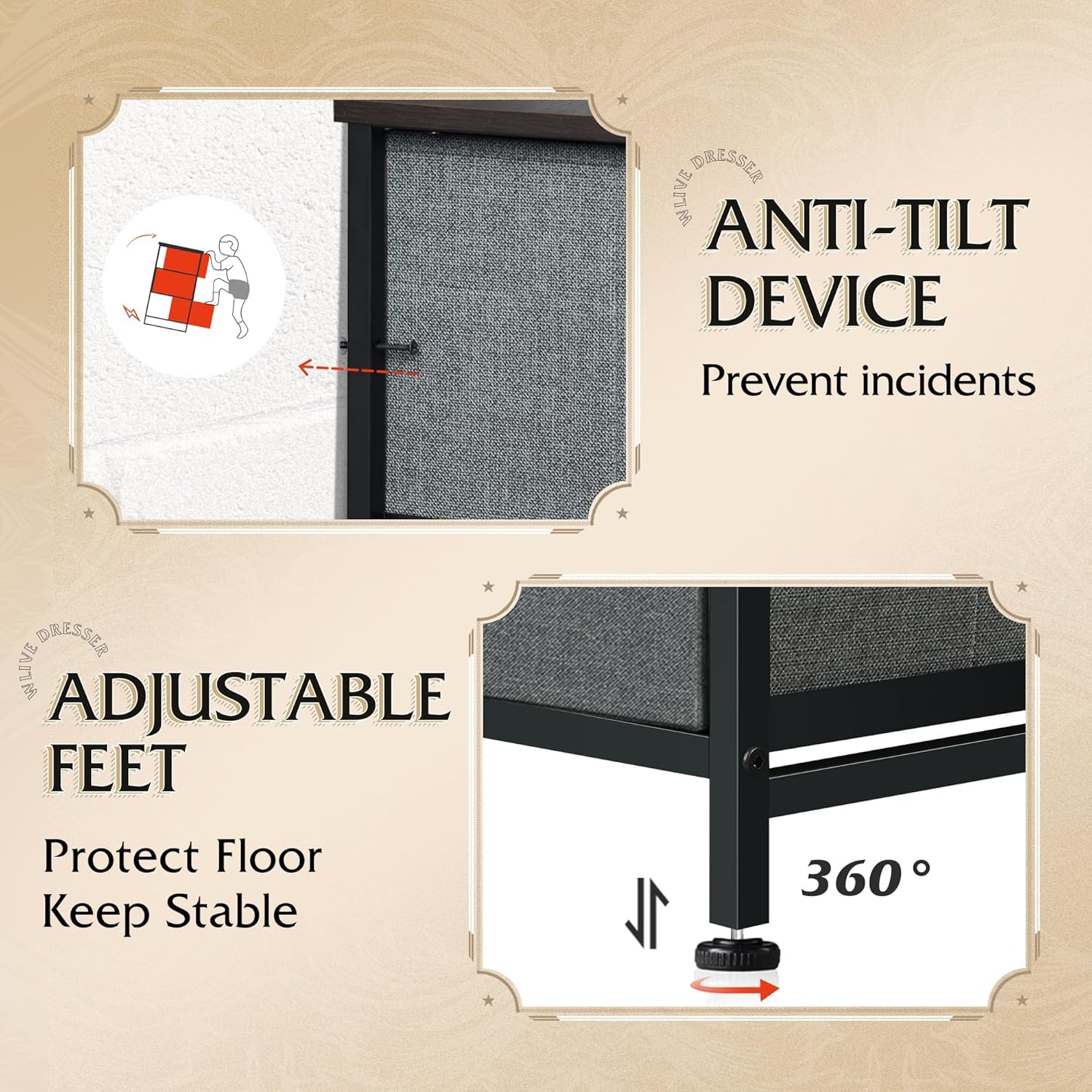 Thumbnail 6 de WLIVE Fabric Dresser 8-Drawer 31.7in