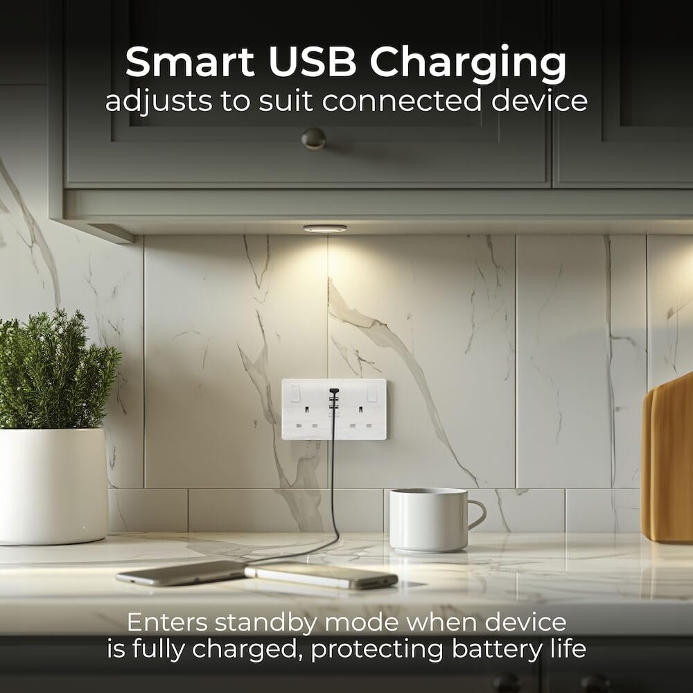 Thumbnail 1 de BG Electrical 15W Double Switched USB Wall Socket (Nexus 800 Series) with Two Type A and One Type C Port