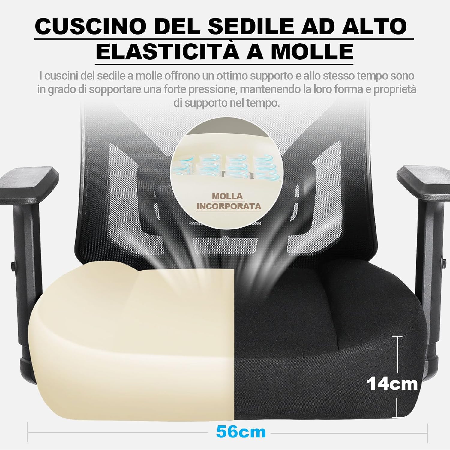 Detalle de MELOKEA XXL: Sedia da Ufficio Ergonomica Big & Tall con Seduta Ultra-Spessa 14 cm e Portata 200 kg