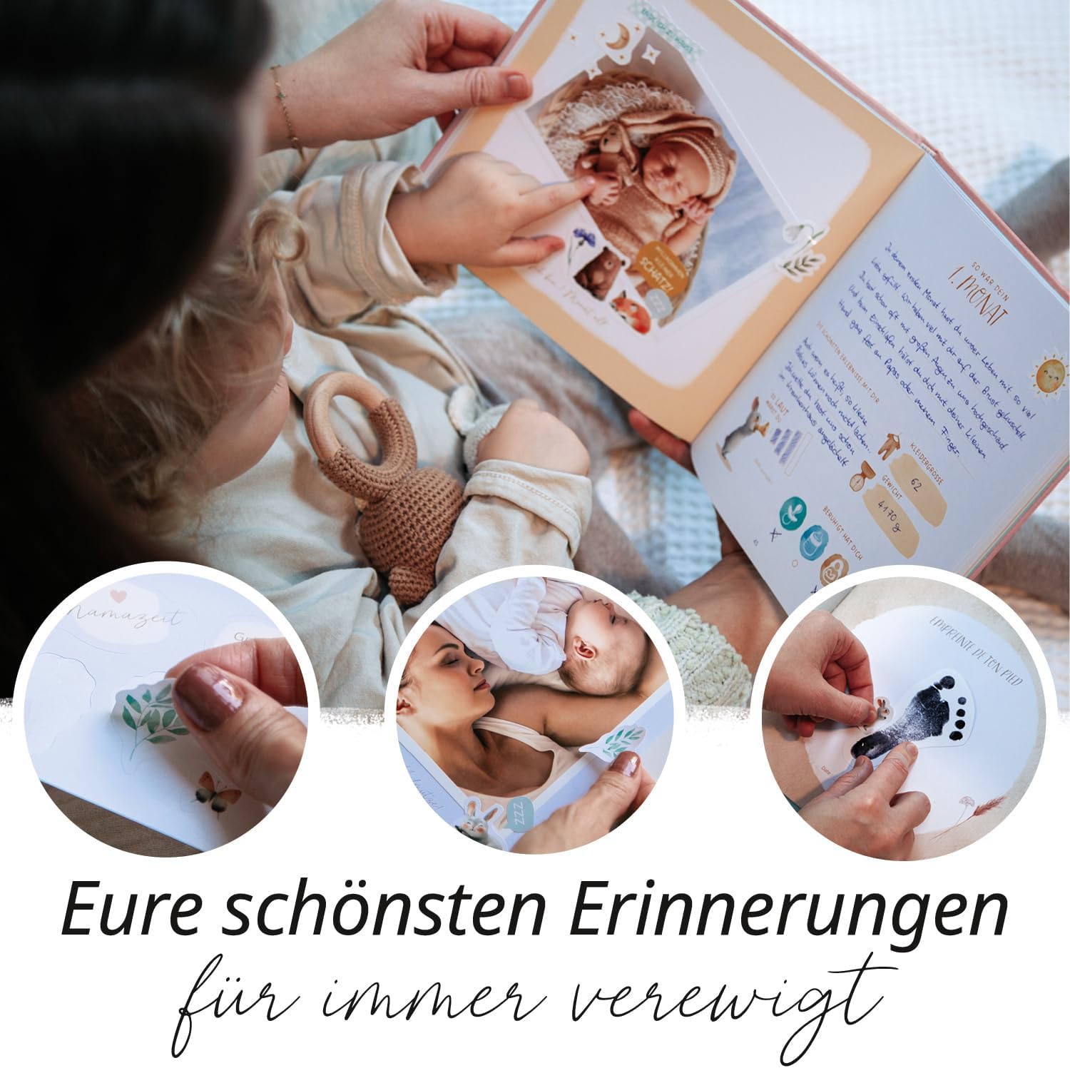 Thumbnail 2 de Mein erstes Jahr Babyalbum von Rabano Art – Erinnerungsbuch mit Goldprägung, Rosa, 80 Seiten