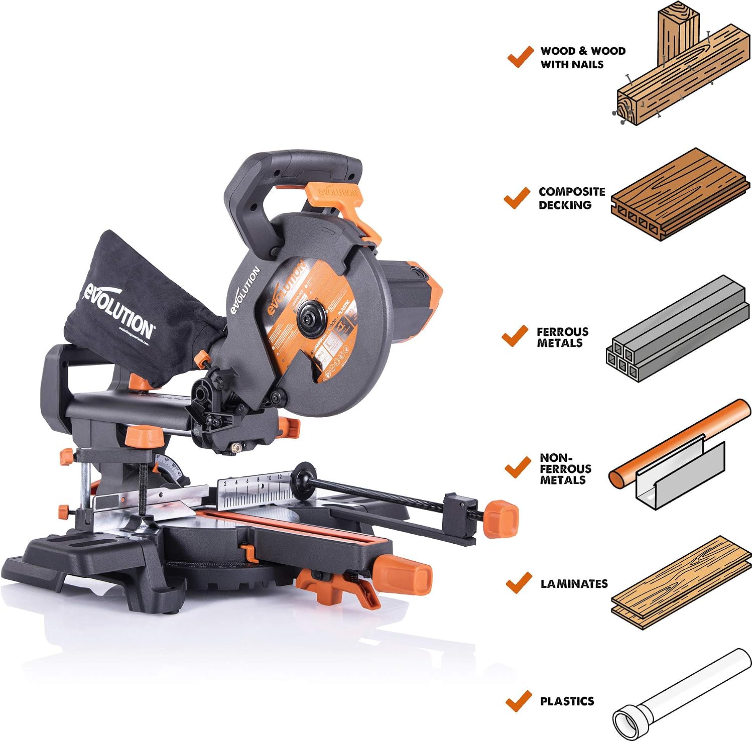 Detalle de Evolution Power Tools R210SMS+ Sliding Mitre Saw
