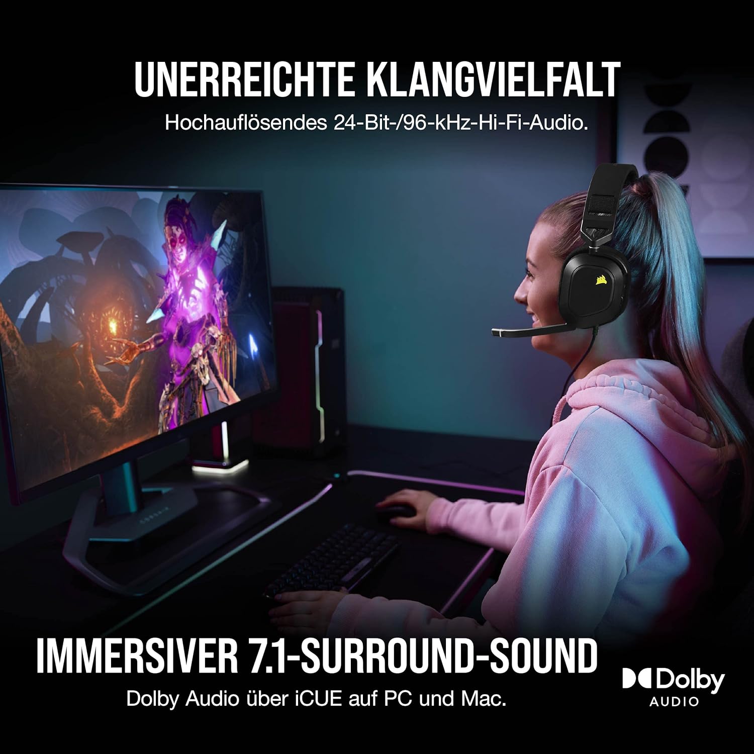 Detalle 2 de Corsair HS80 RGB USB Gaming-Headset Dolby 7.1