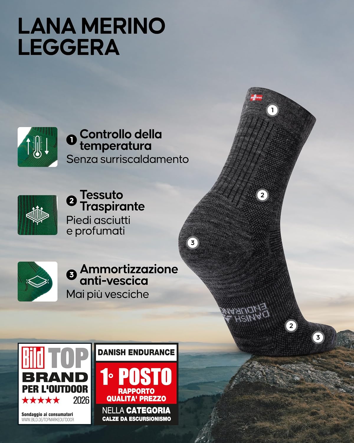 Detalle 2 de DANISH ENDURANCE Calzini lana merino trekking