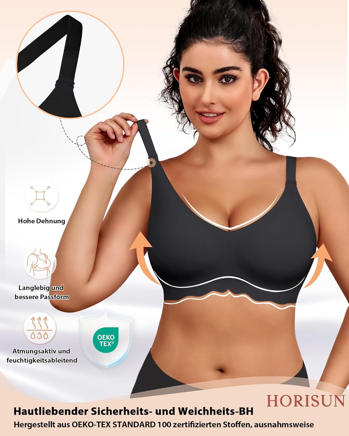 Thumbnail 1 de HORISUN Bügelloser BH Damen – Nahtloser 3D Jelly Strip, Push-up mit starkem Halt, ideal für Schlaf, Yoga & Alltag