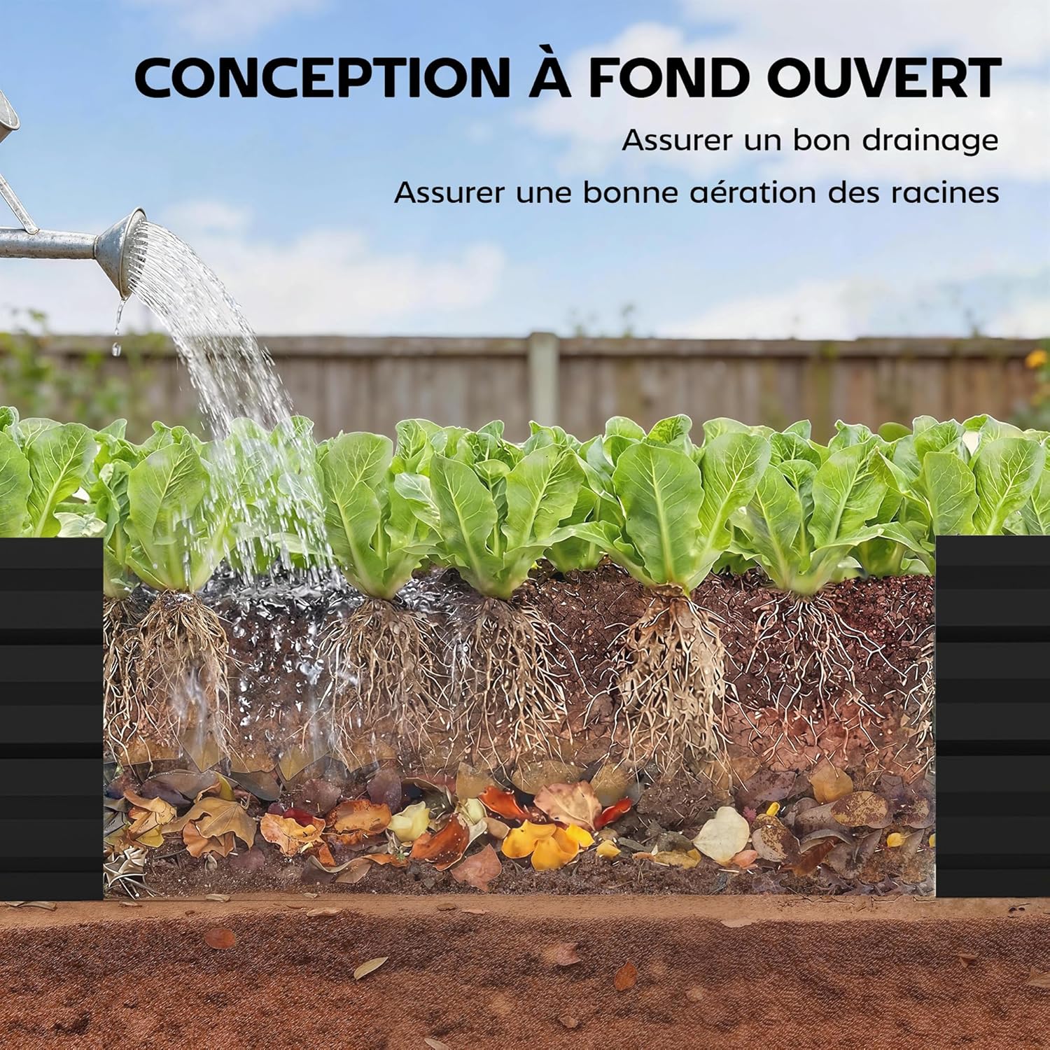 Thumbnail 3 de Outsunny Jardinière rectangulaire Potager en acier avec fond ouvert, 150 x 70 x 30 cm, noir