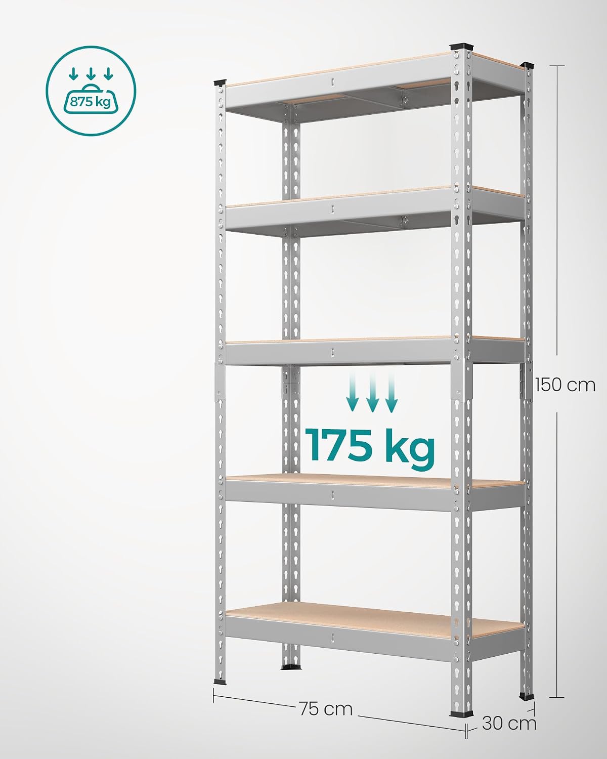 Detalle 2 de SONGMICS GLR300EZ03 förvaringshylla med 5 hyllplan, silver