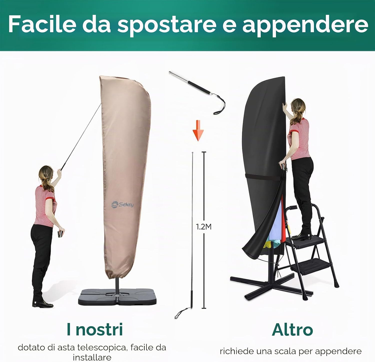Detalle 2 de Sekey custodia impermeabile per ombrellone a lampione 265×48/70 cm in poliestere