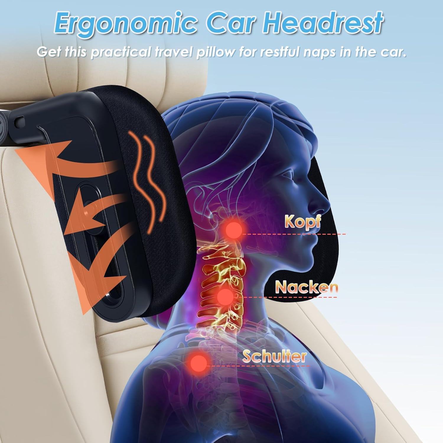 Detalle de Torven Poggiatesta Auto Bambini & Adulti | Poggia Testa Girevole 360° 2025 | Memory Foam, 3 Punti, Nero
