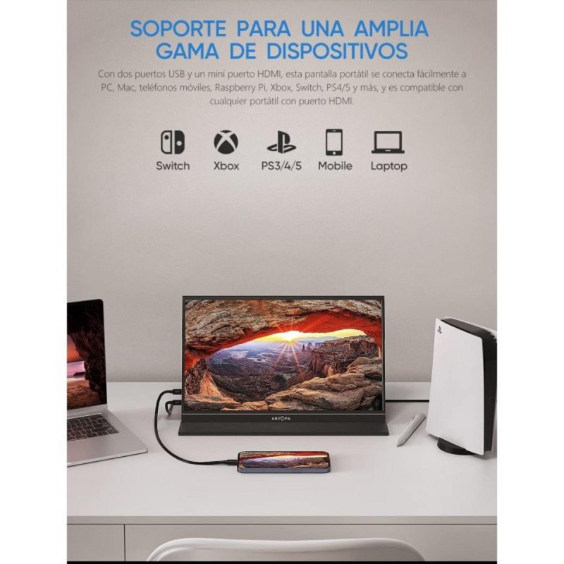 Detalle de Monitor ARZOPA S1 Table 15,6'' FullHD 60Hz IPS HDR ultrafino con USB-C y mini-HDMI