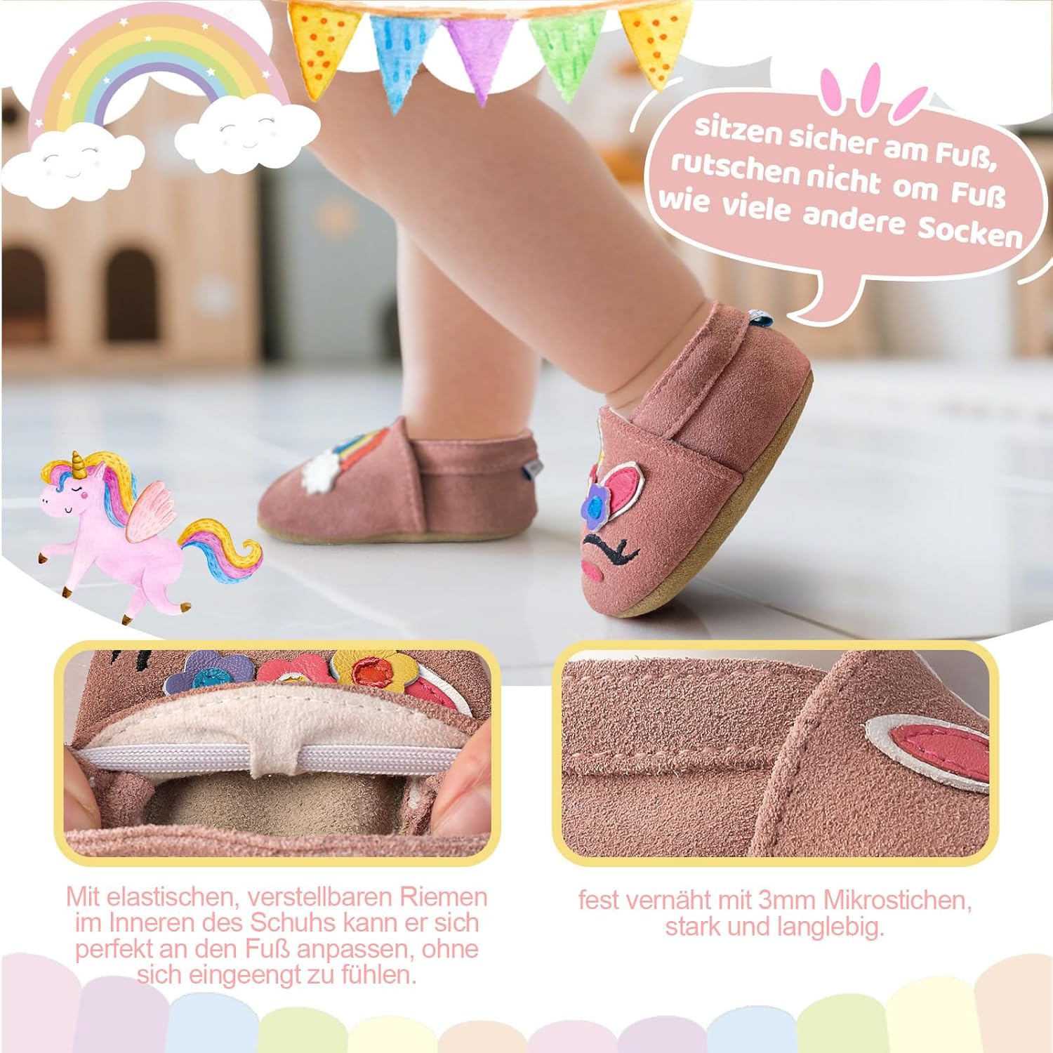 Thumbnail 2 de Aiseyi chaussons pour bébé en cuir souple antidérapants avec élastique