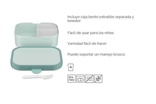 Detalle de Mepal Campus Bento Box para Niños (750 ml) – Fiambrera con Tenedor y Compartimentos, sin BPA y lavavajillas, temática Hot Wheels