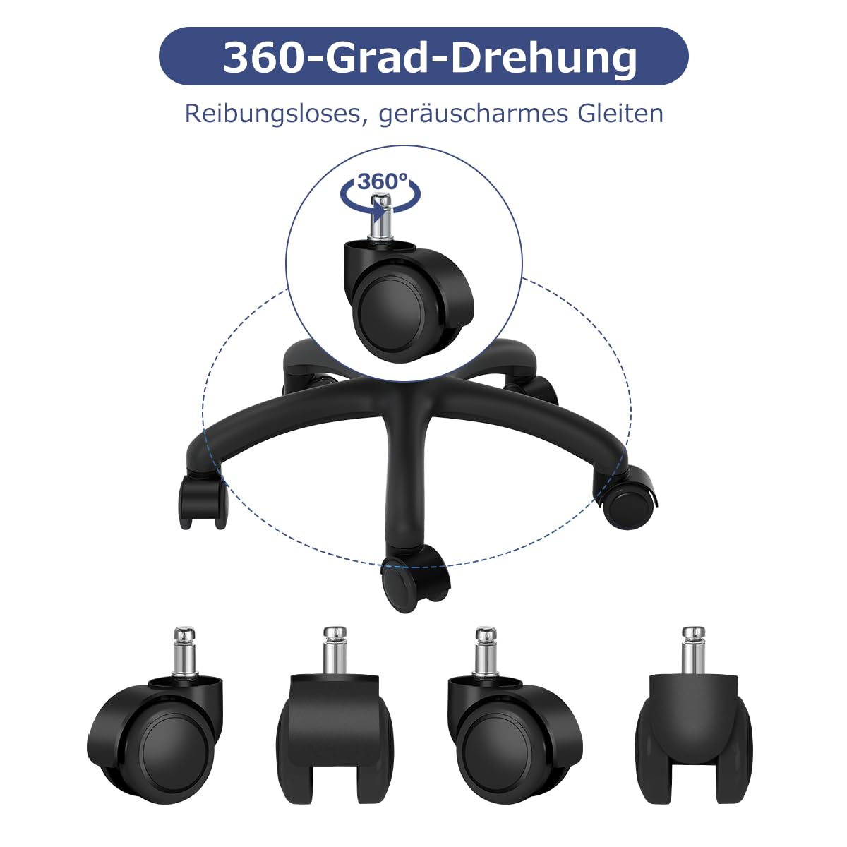 Thumbnail 3 de bürostuhl Rollen (5er Set) – 10 mm / 22 mm Ersatz-Hartbodenrollen für Gaming-Stühle, Drehstühle und Bodenschutz