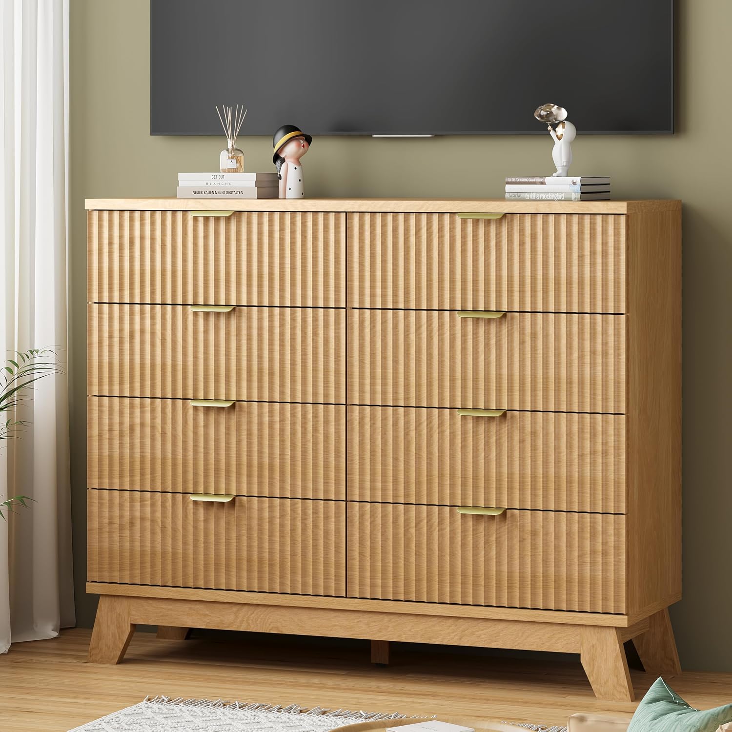 Thumbnail 6 de Xixini HLG049-WR Fluted 8-Drawer Dresser in Natural Oak