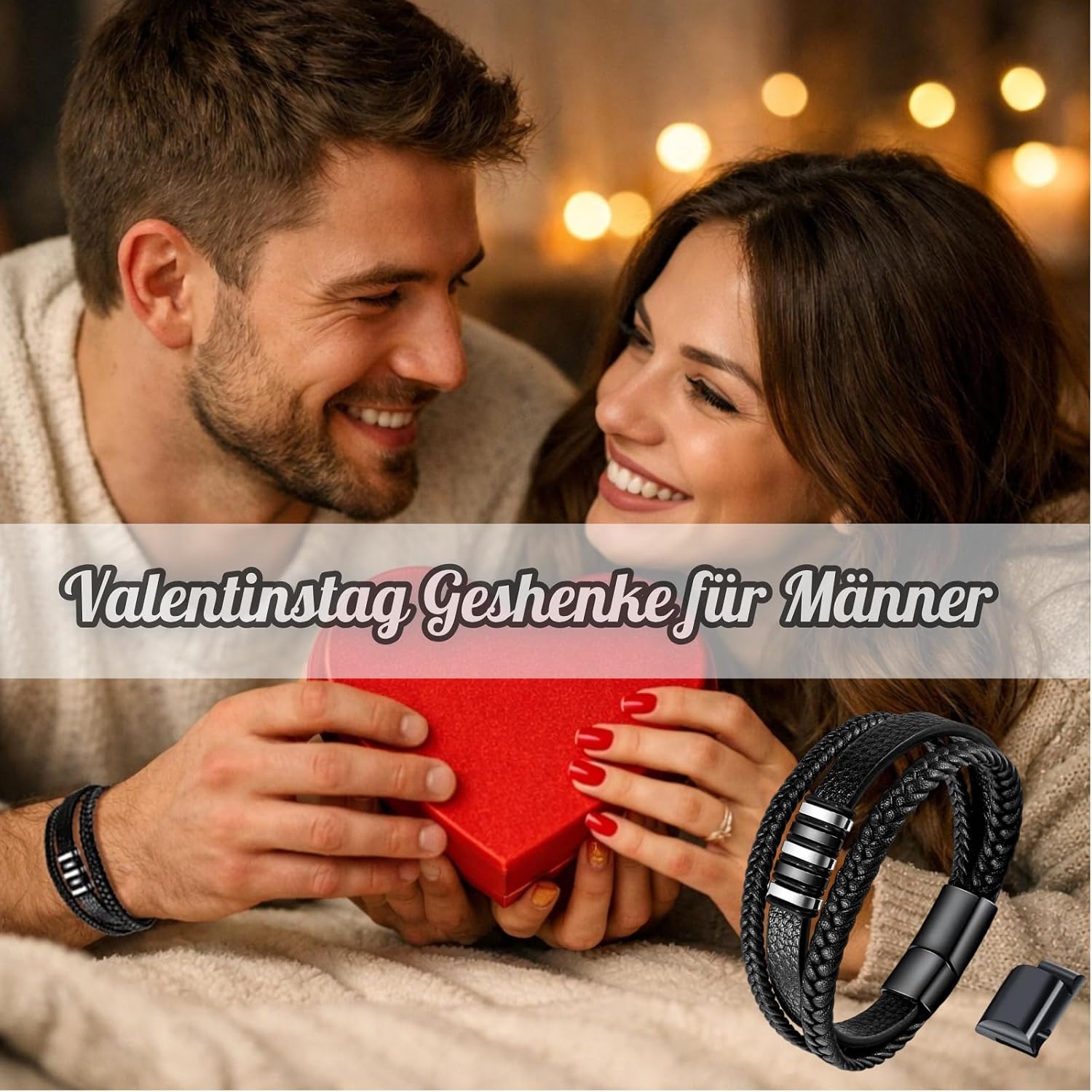 Detalle 1 de Gkmamrg Pulsera de cuero hombre 22,5 cm