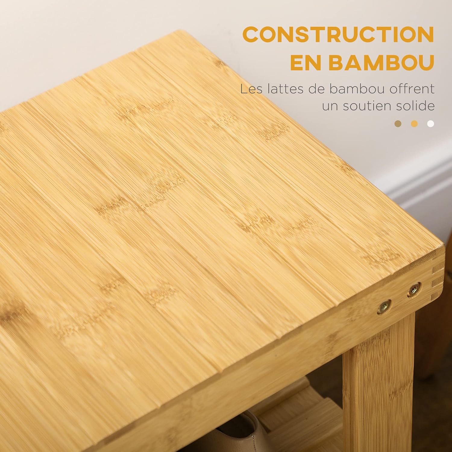 Thumbnail 6 de Banc à chaussures HOMCOM en bambou 3 niveaux — design scandinave, blanc, 70 × 28 × 45 cm