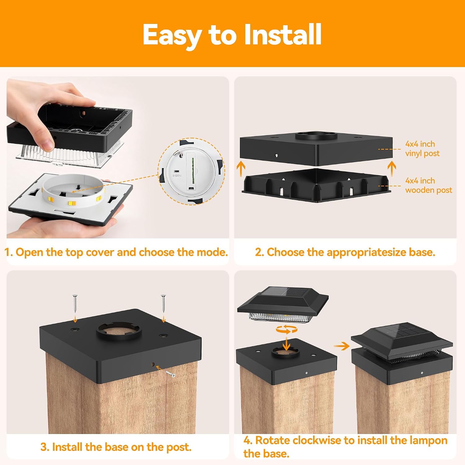 Detalle de Toeuie Solar Post Cap Lights, 6-Pack