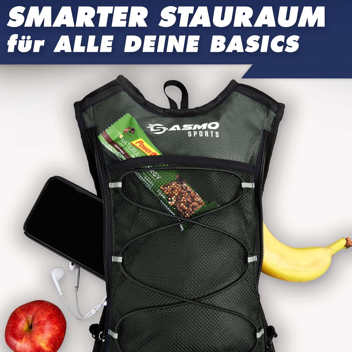 Thumbnail 3 de SASMO® Laufrucksack 6L (Grau) mit Thermofach – ultraleichter Lauf-Rucksack mit Regenschutz