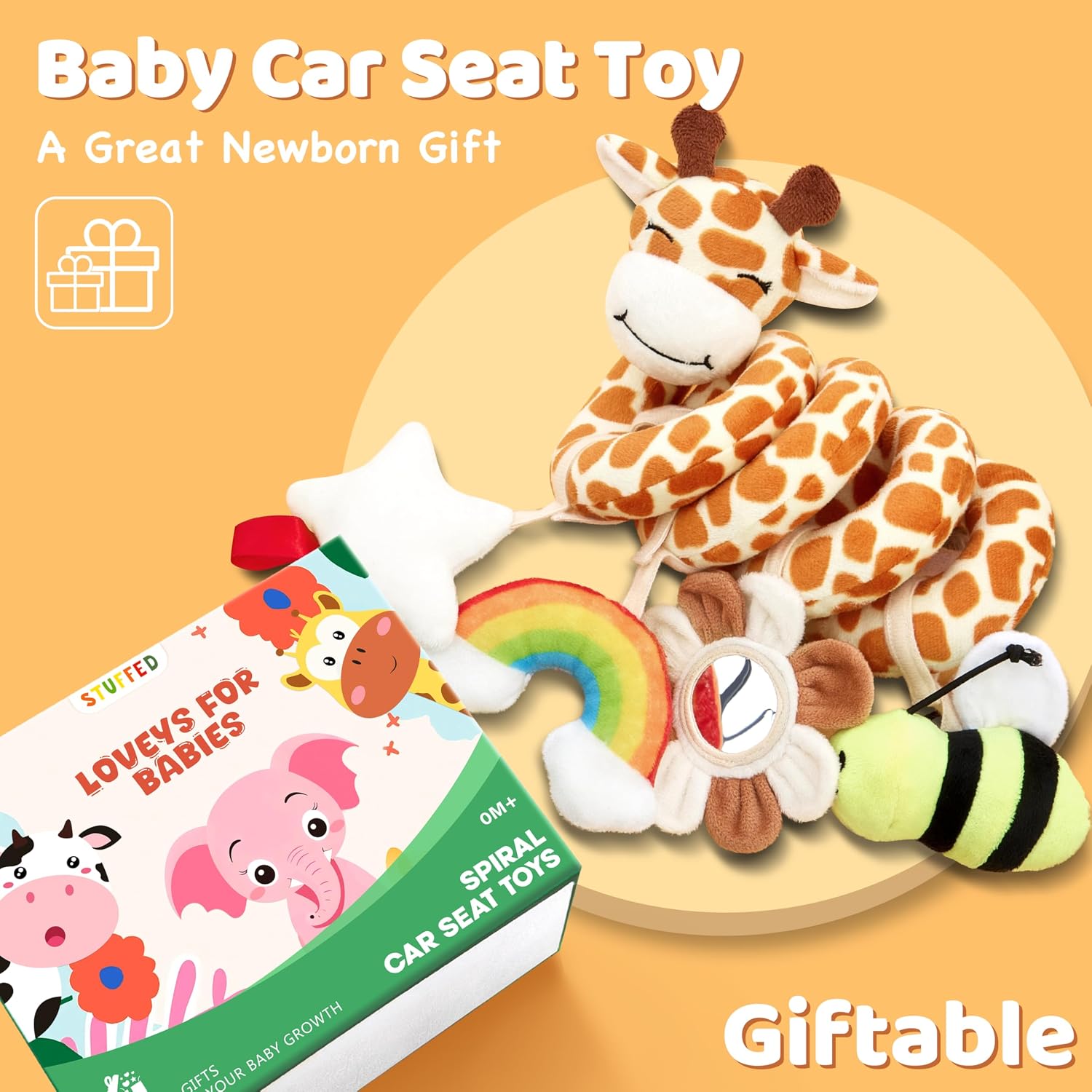 Thumbnail 6 de Stuffed Spiral Car Seat Baby Toy with Giraffe, Sensory Toys and Mirror