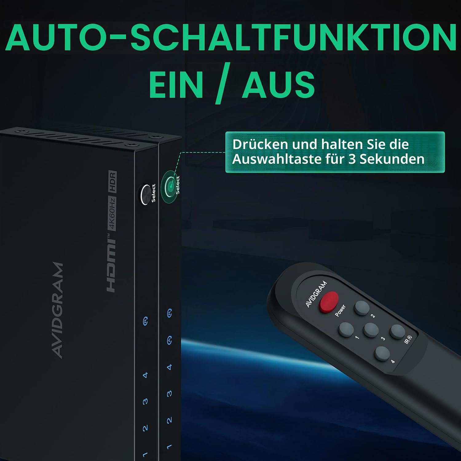 Detalle 1 de AVIDGRAM HDMI 2.0 Umschalter 4x1 4K 60Hz