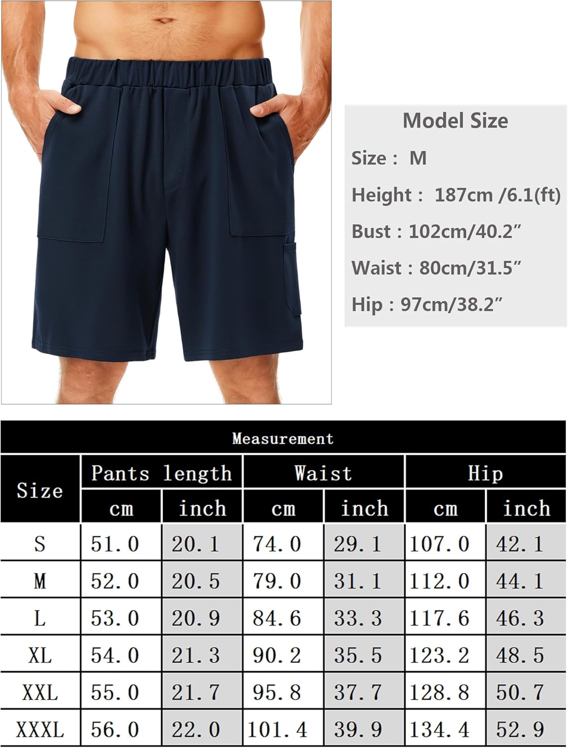 Thumbnail 5 de Wayleb pantaloncini uomo sportivi in cotone con tasche e girovita elastico S–3XL