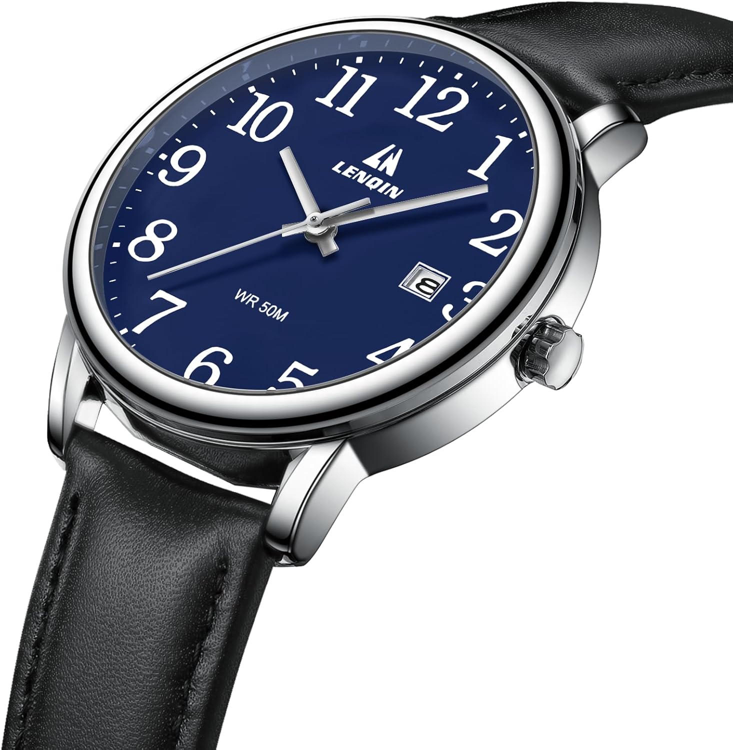 Detalle de Herren Analog-Quarzuhr 38 mm mit Datum, 3 ATM wasserdicht – Easy Reader mit Lederarmband