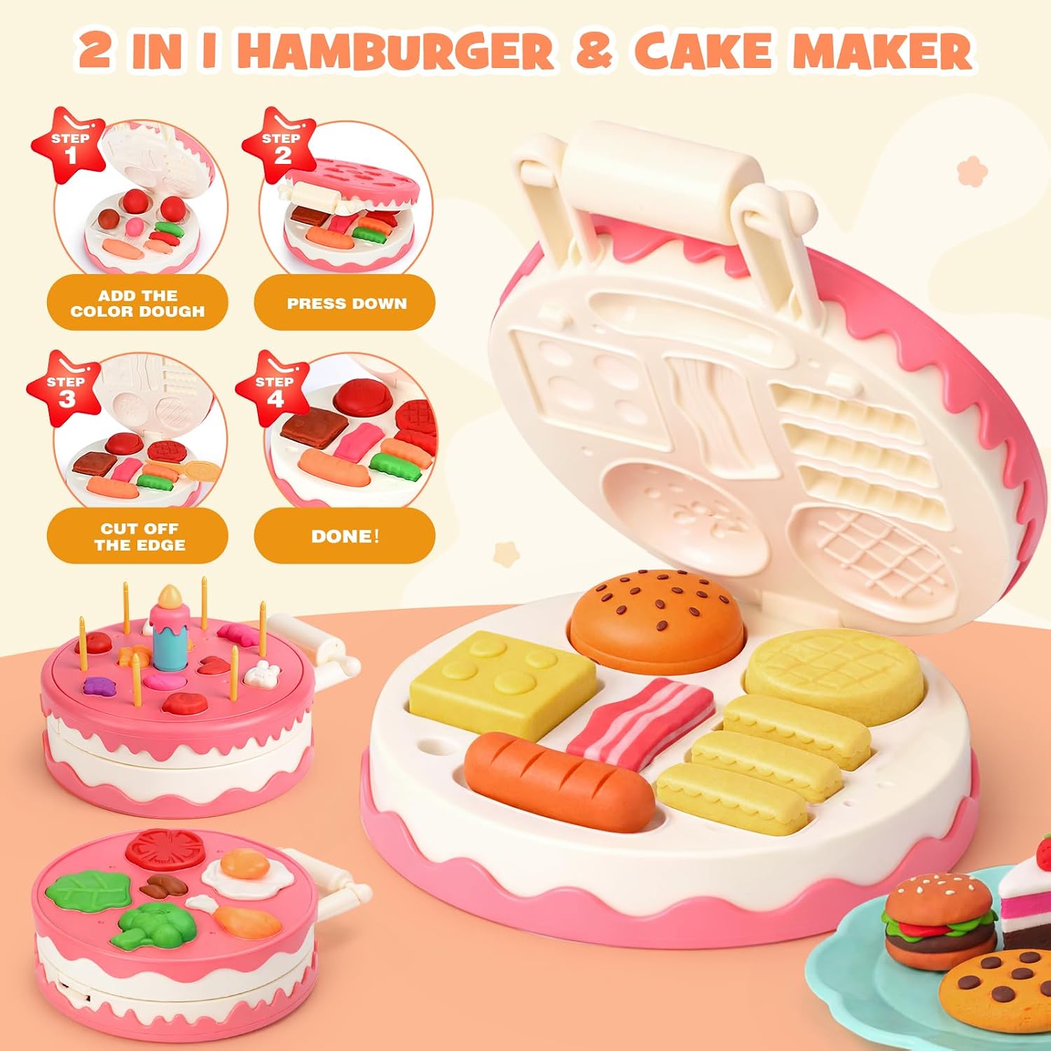 Detalle 2 de Dreamon 3 in 1 Knete Dough Set – Spielküche Zubehör für Kinder ab 3 Jahren (12 Farben, Eismaschine, Nudelmaschine, Kuchenform)