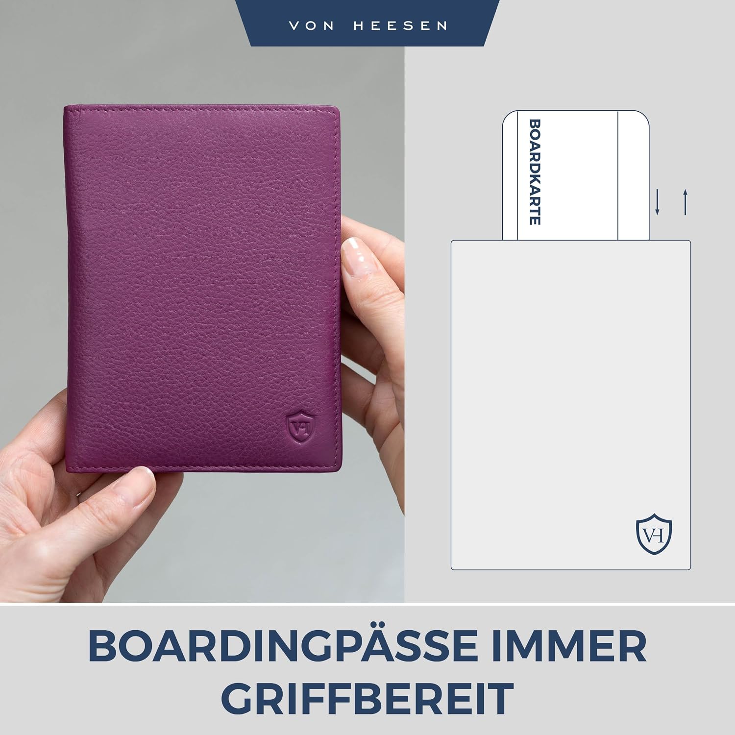 Detalle de VON HEESEN Reisepasshülle aus Nappaleder mit RFID-Schutz (Pink) – Passhülle & Karten-Organizer im Etui-Format