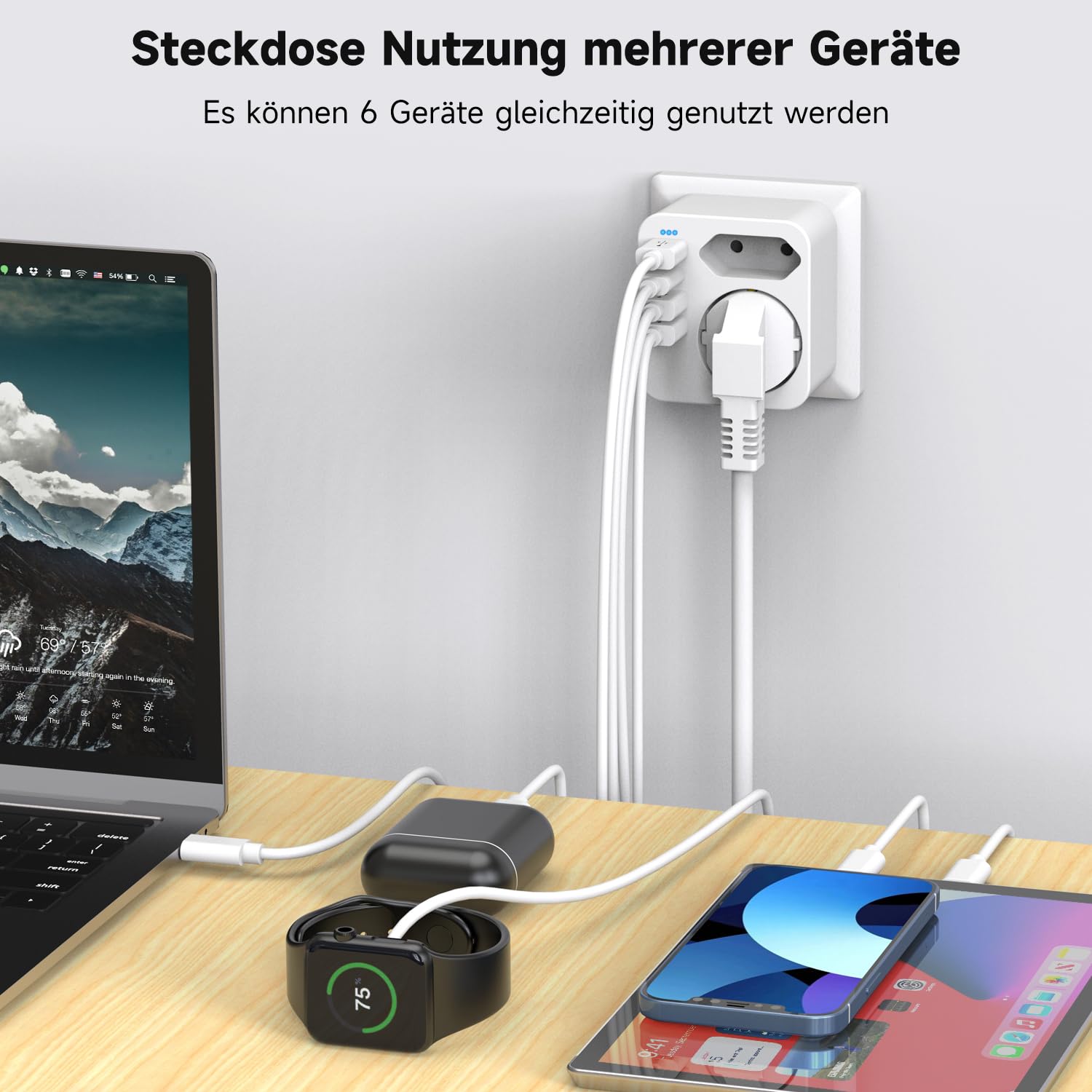 Detalle 1 de Mehrfachsteckdose 4 USB‑Ports mit USB‑C 🔌