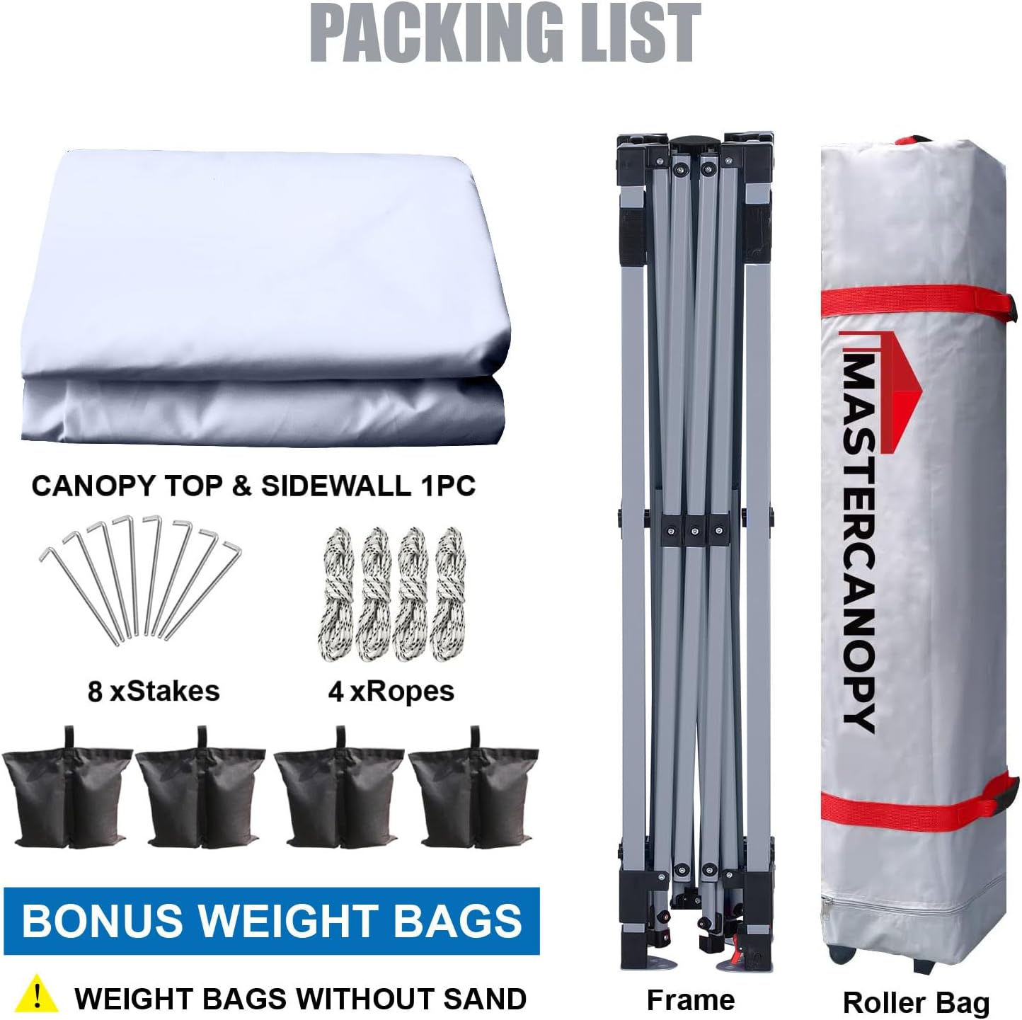 Thumbnail 5 de MASTERCANOPY Durable Ez Pop-up Gazebo Tent with 1 Sidewall (2.5x2.5M, White)