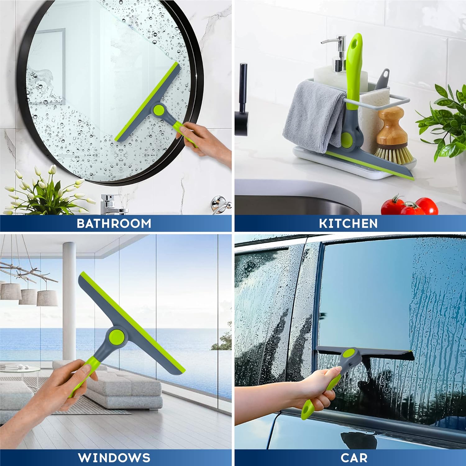 Thumbnail 5 de DSV Standard 10-Inch Heavy Duty Window Squeegee – Green/Gray, Handheld Multi-Surface Cleaning Tool