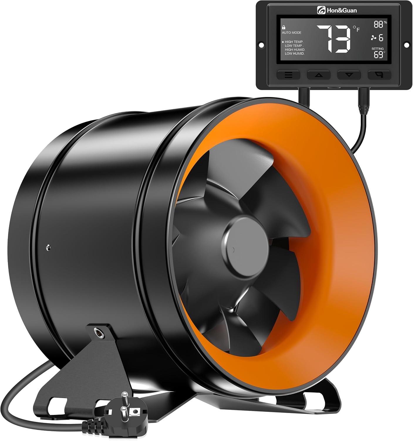 Detalle de Hon&Guan 200 mm EC Rohrventilator mit Temperatur- und Feuchtigkeitsregler – 1411 m³/h