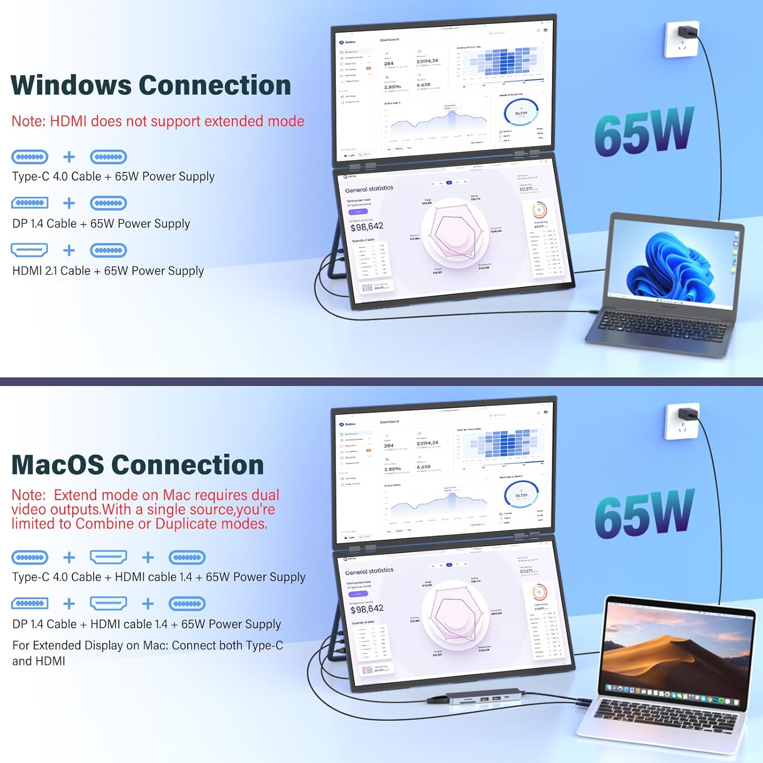 Thumbnail 4 de InnoView 23.8" Dual Portable Monitor (180Hz, 2560 x 1440, 100% sRGB) — Foldable & Stackable USB-C/HDMI