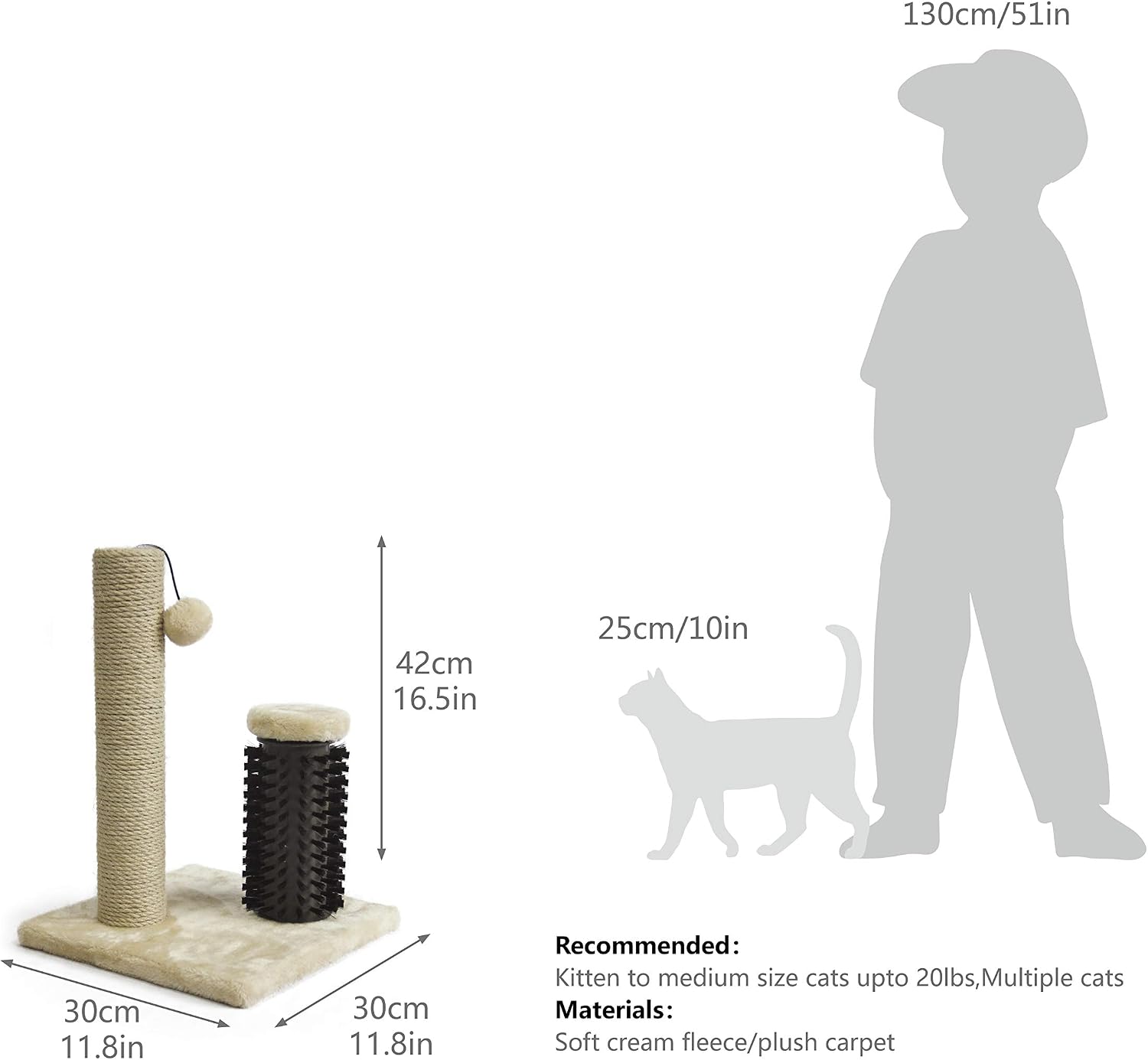 Detalle de Amazon Basics drapak dla kota ze szczotką, jutowy, beżowy, 30,9 × 30,9 × 42 cm