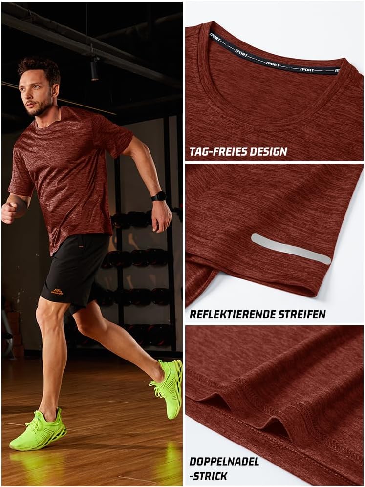 Detalle 2 de KEFITEVD Herren Funktionsshirt kurzarm – schnelltrocknend, atmungsaktiv und mit reflektierenden Streifen