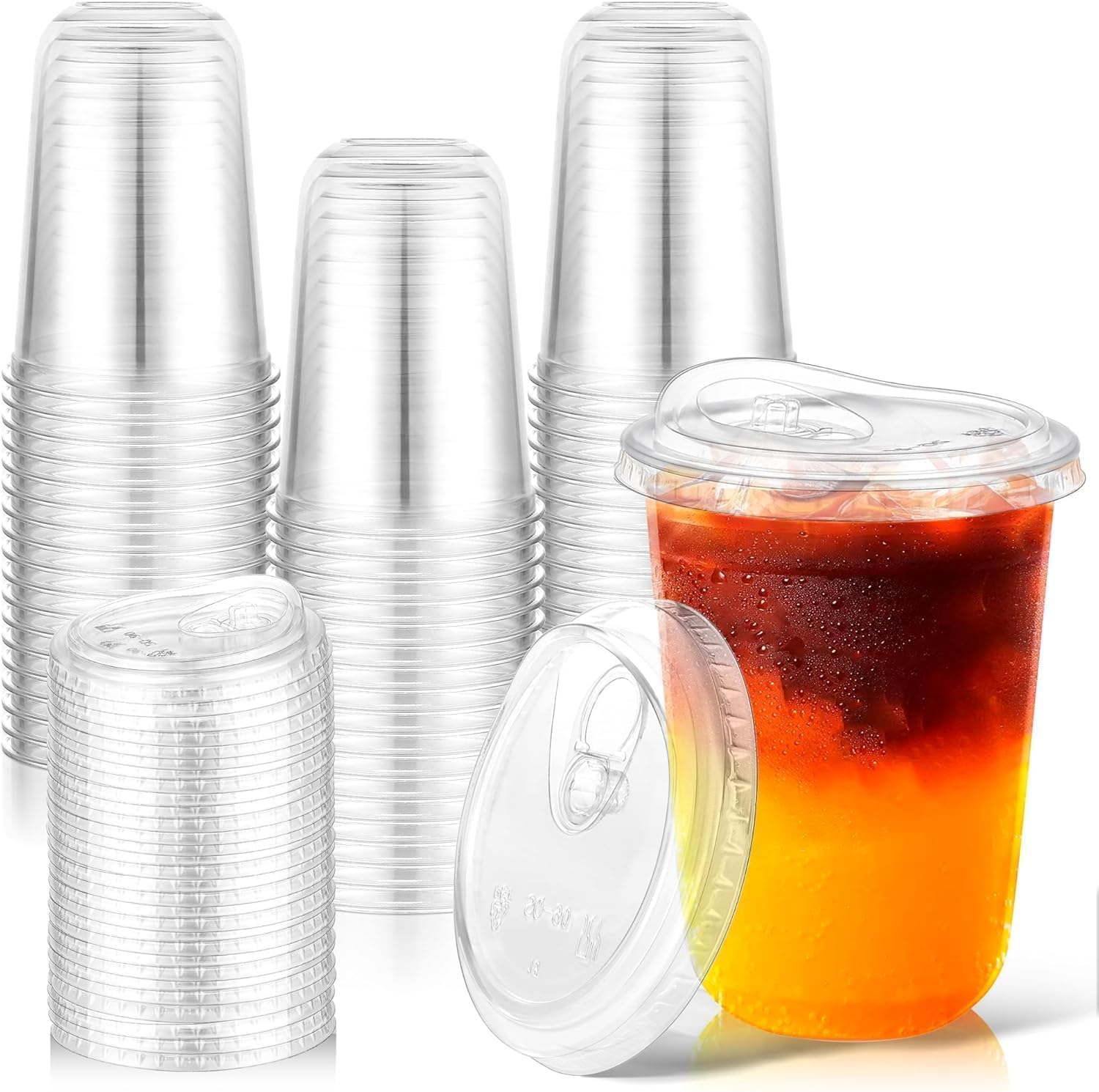 Detalle de KesaPlan DH-508 16 oz Clear PET Cups with Sip Lids, 150 Pack