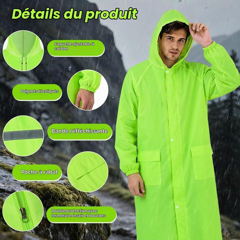 Detalle de BSBUY 5484445 waterdichte regenponcho met capuchon en reflecterende strepen