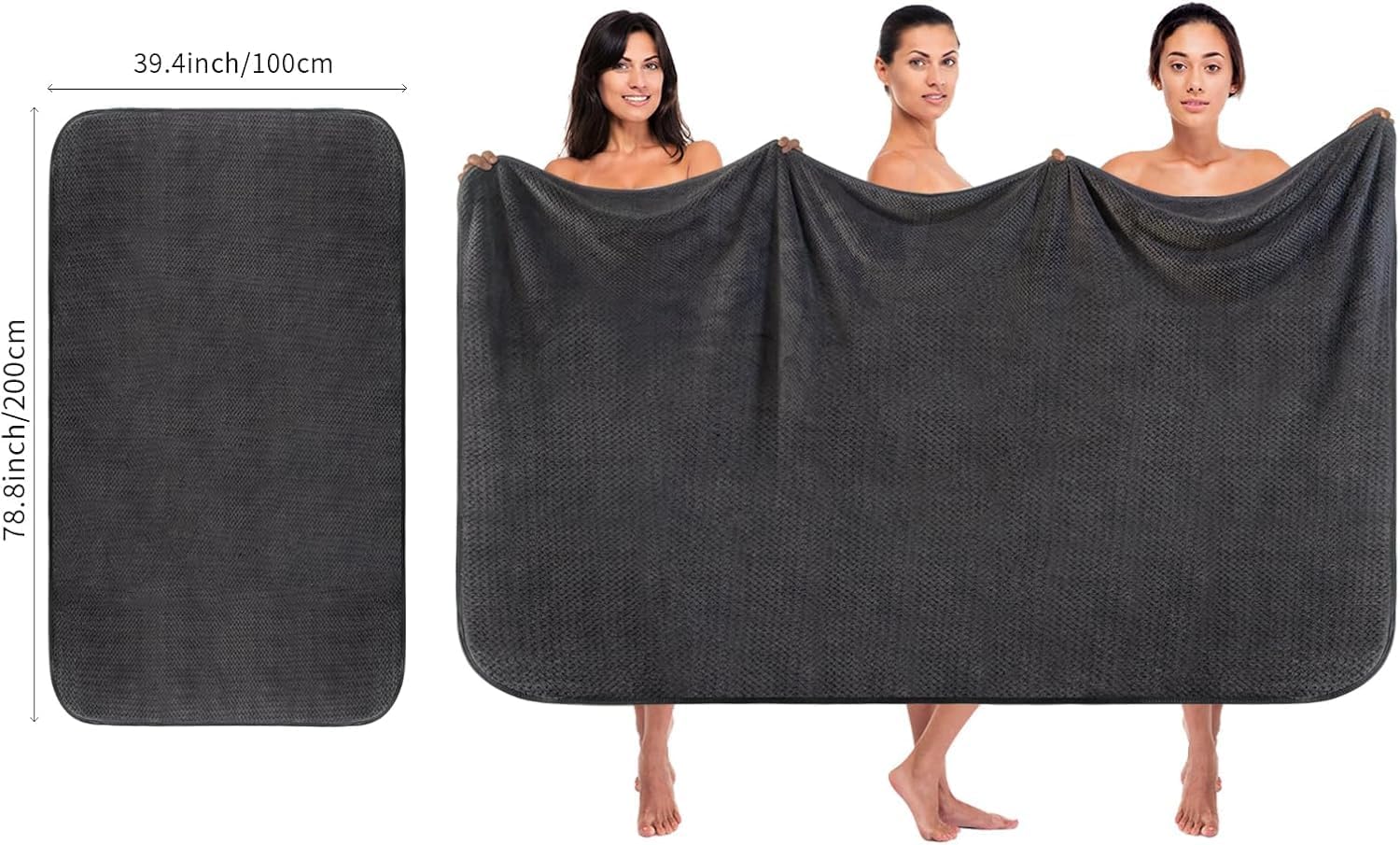 Detalle 2 de KinHwa XXL-Badetuch-Set 100 x 200 cm (2er Set) aus Mikrofaser, dunkelgrau