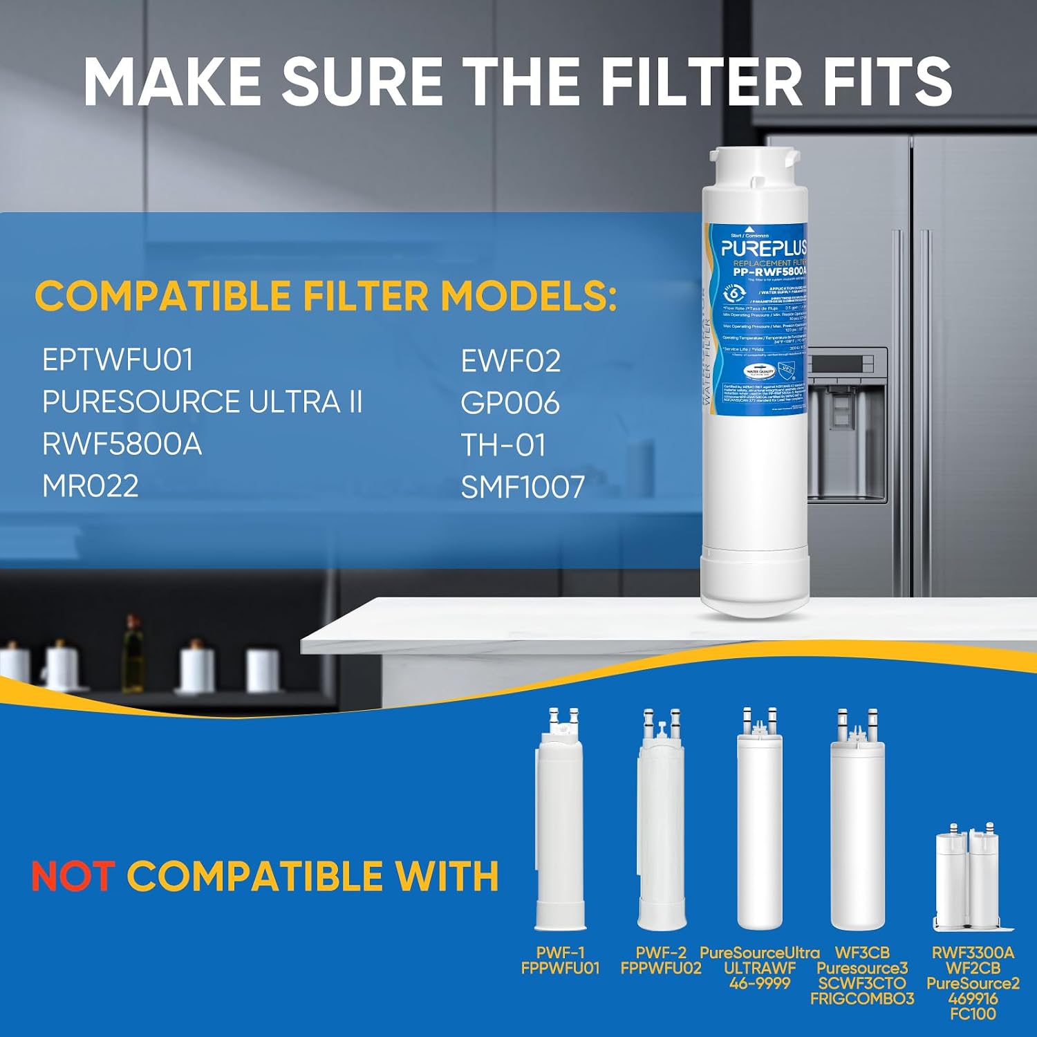 Detalle de PUREPLUS RWF5800A Refrigerator Water Filter Replacement, 3-Pack for Frigidaire