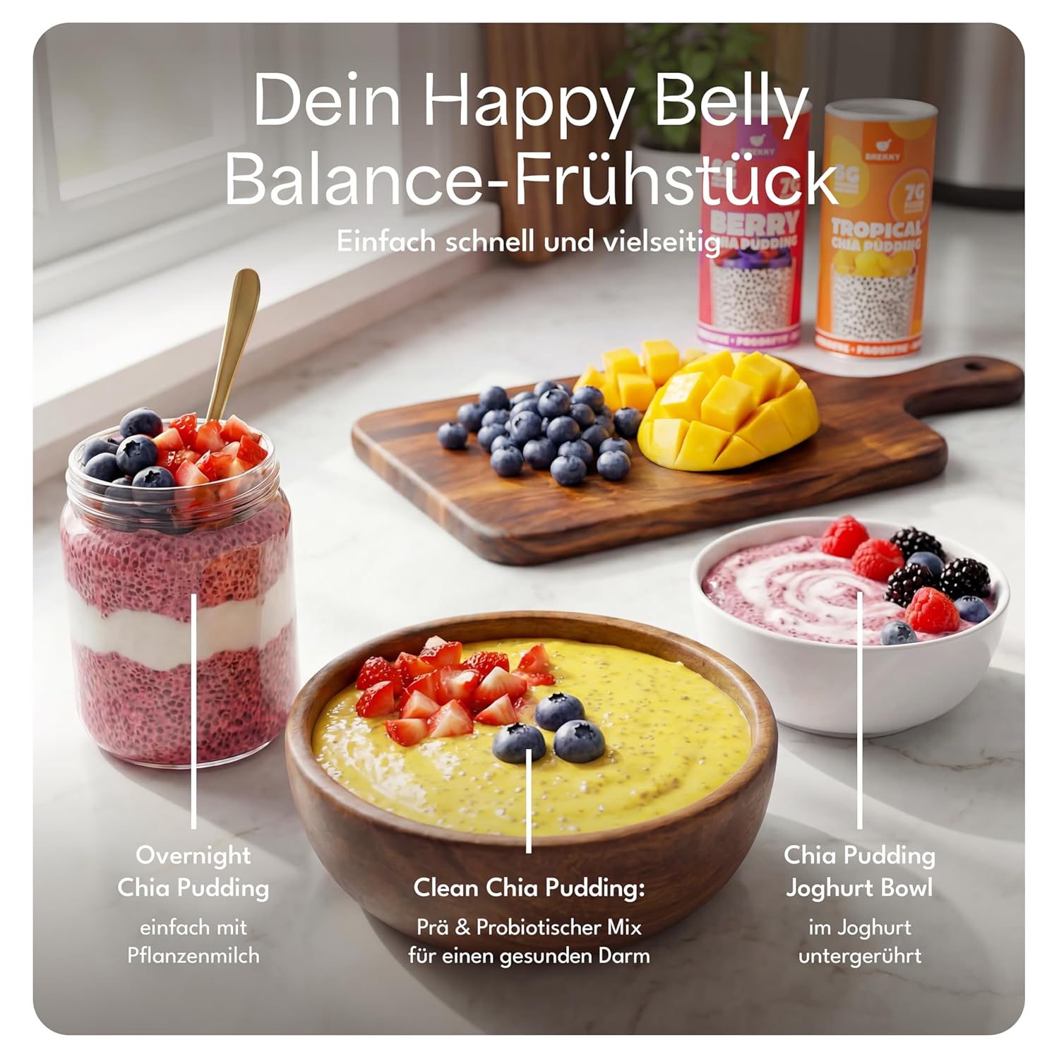 Thumbnail 2 de Brekky Chia Samen Upgrade (Made in Germany & Vegan) mit 1 Mrd. Probiotika & Präbiotika – für Berry Chia Pudding