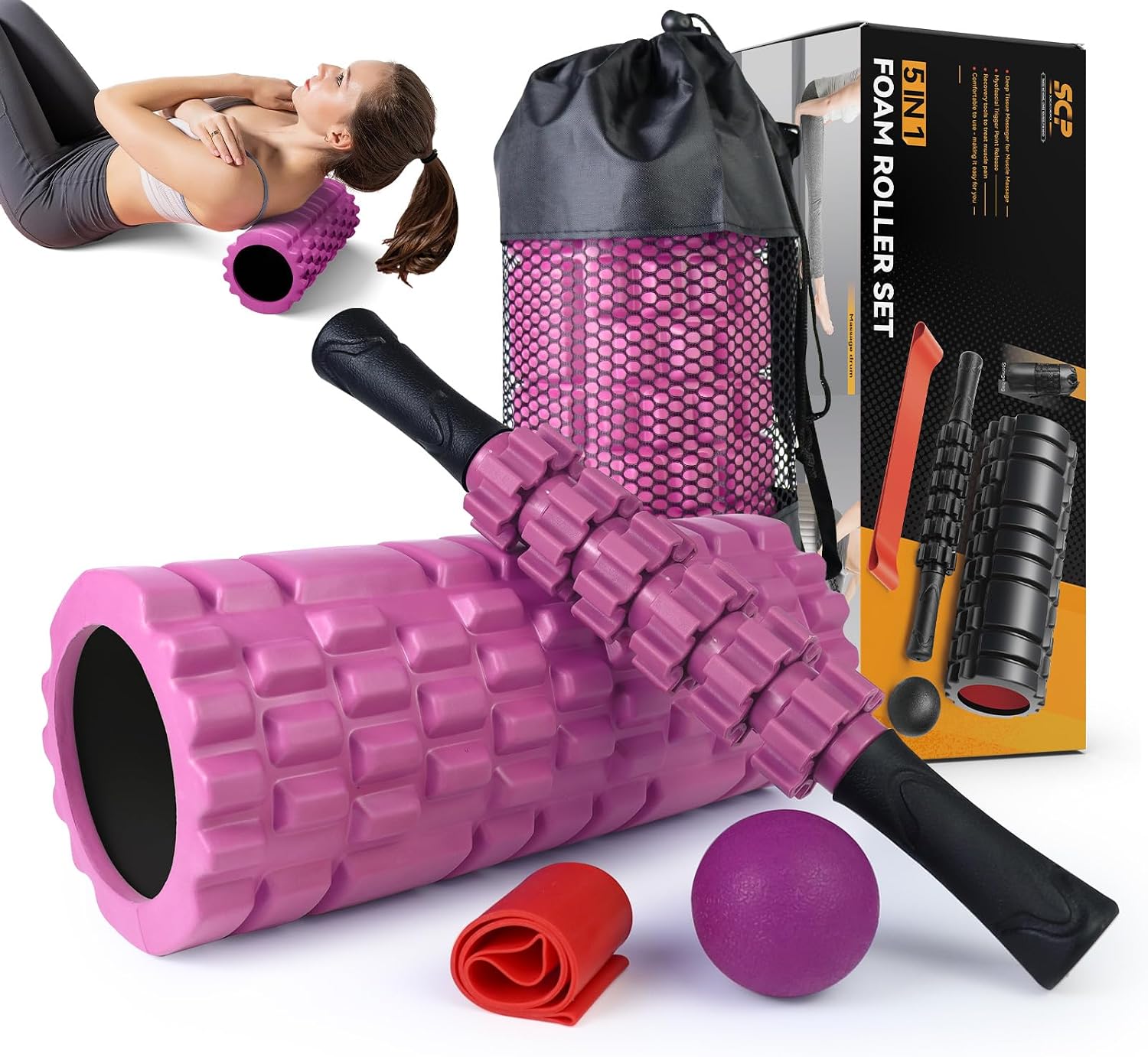 Detalle de SUBCULTUREPICK 5-in-1 Foam Roller Set with Massage Stick, Ball and Band
