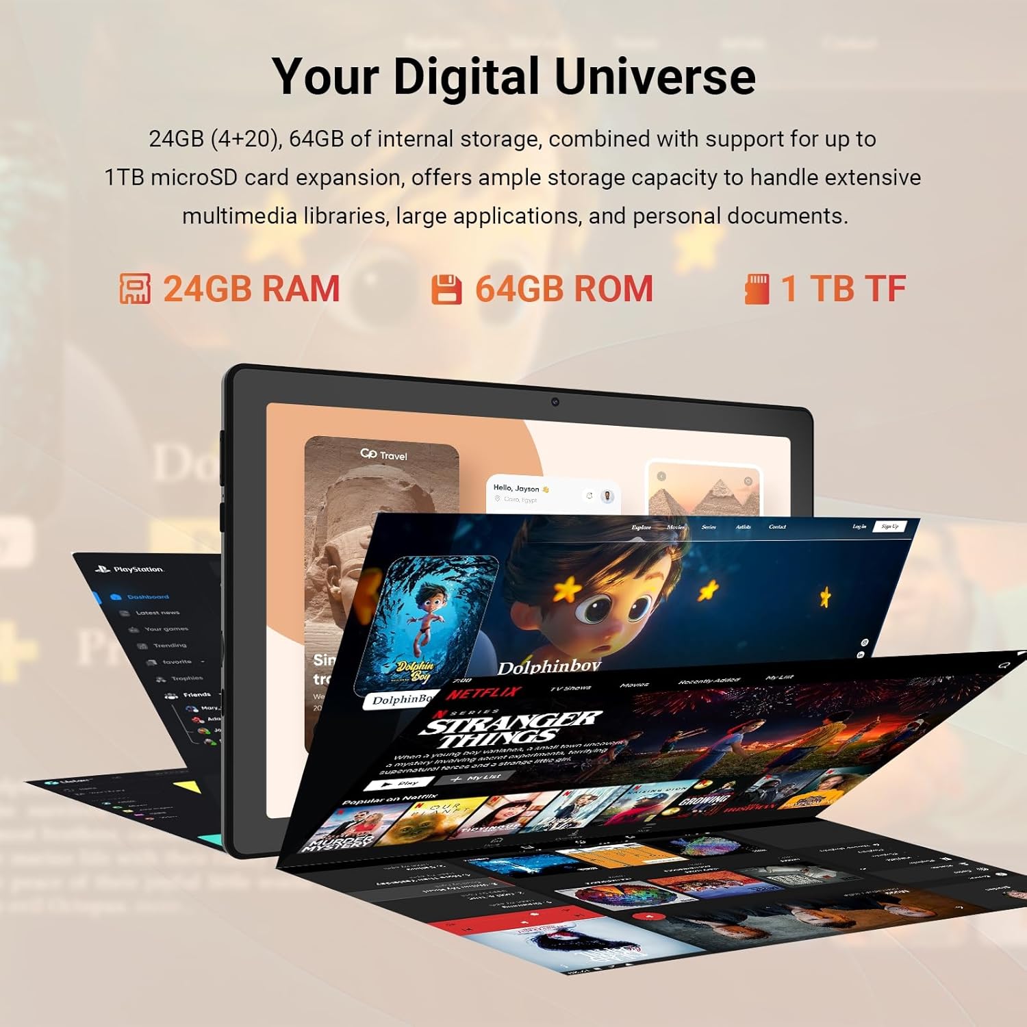 Thumbnail 3 de Hakaug 10 Inch Android Tablet (Android 15) with Octa-Core, 24GB RAM, 64GB Storage, IPS HD Display, WiFi + Bluetooth (Black)