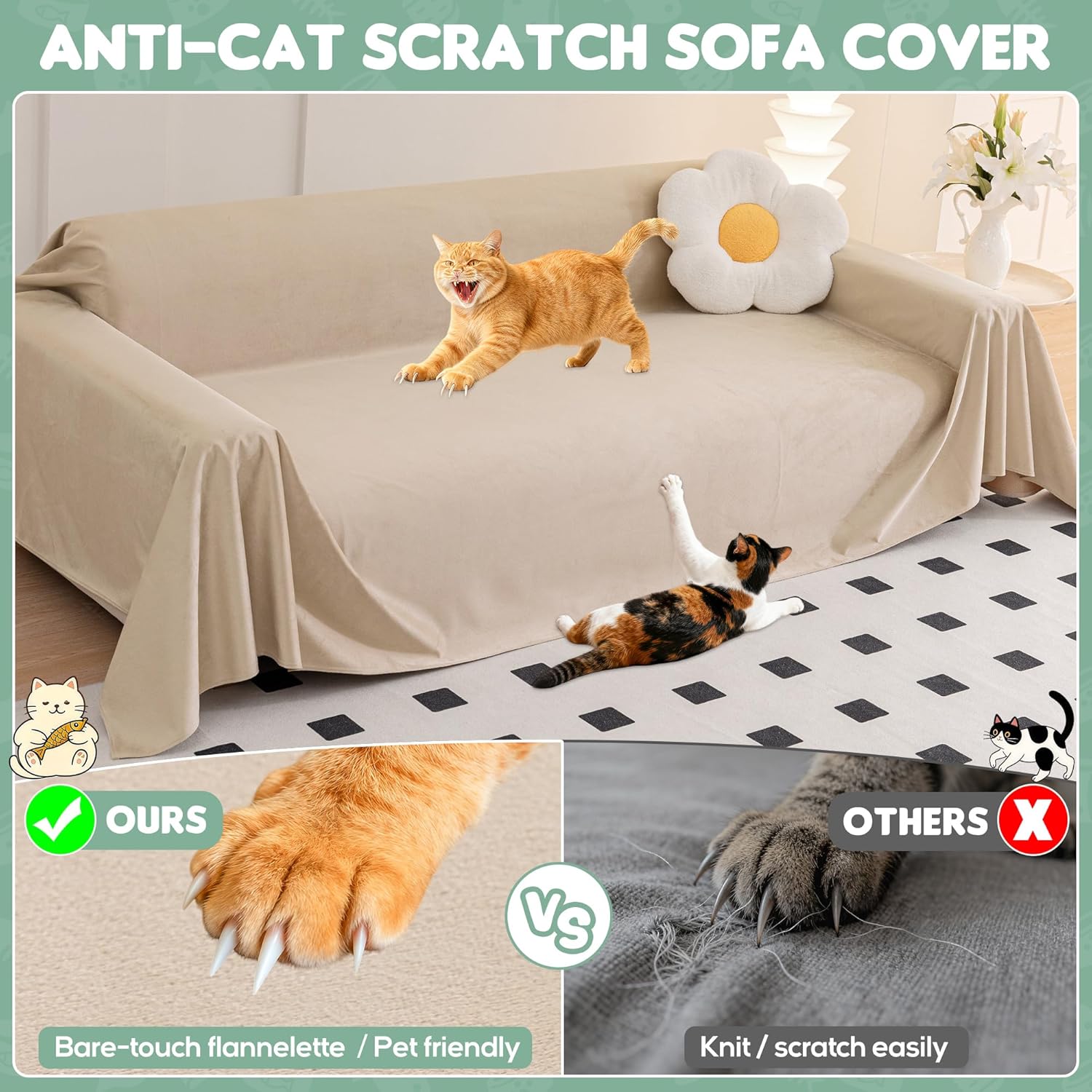 Thumbnail 2 de Loiion copridivano antigraffio per gatti Marrone chiaro 340x230 cm, impermeabile e antiscivolo